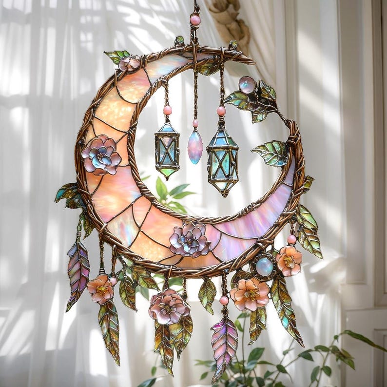 🔥🔥New Year 50% Off--🌙Hand-Painted Moon and Floral Window Decor💖🏆