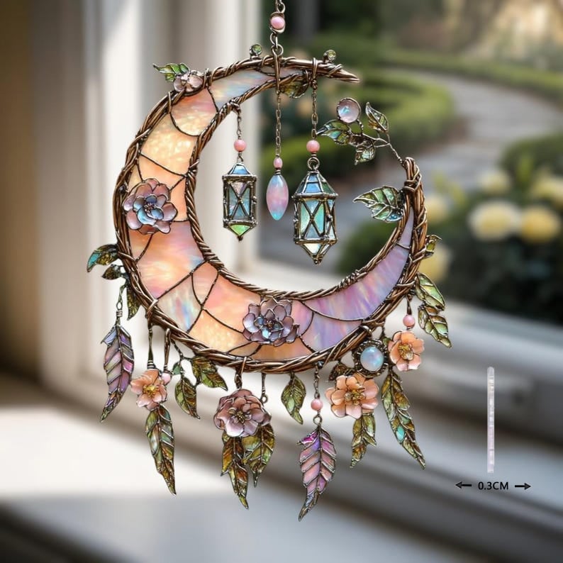 🔥🔥New Year 50% Off--🌙Hand-Painted Moon and Floral Window Decor💖🏆